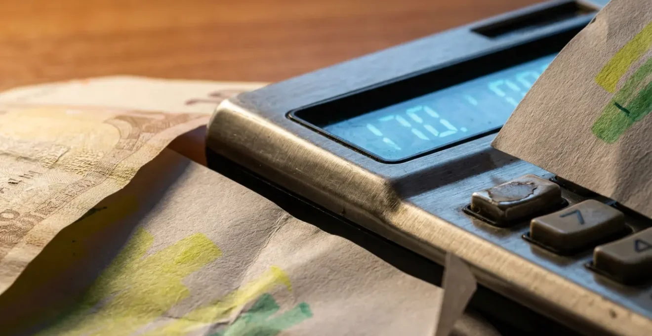 Vue macro de documents financiers et une calculatrice pour établir le budget d'un étudiant international.