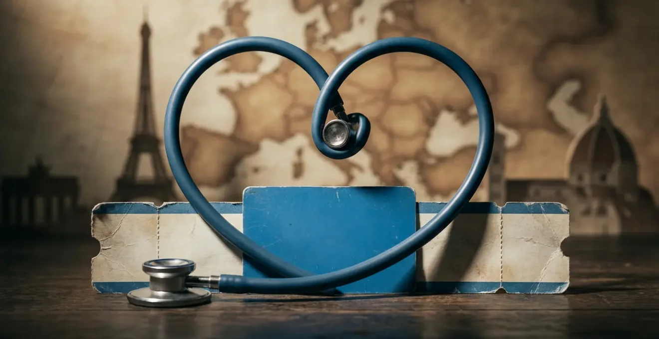 Carte européenne d'assurance maladie avec documents de santé sur fond européen