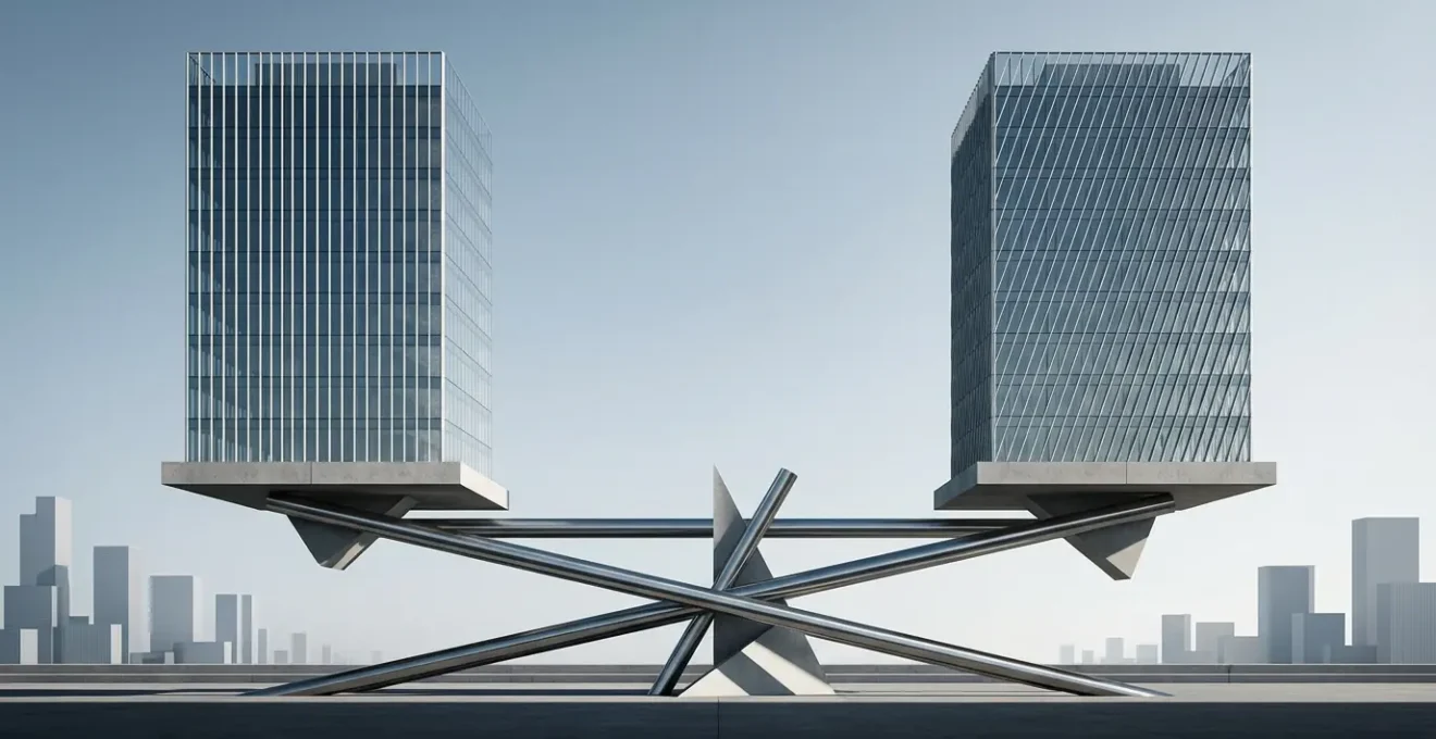 Architecture moderne de bureaux avec gratte-ciels en verre et espaces verts urbains