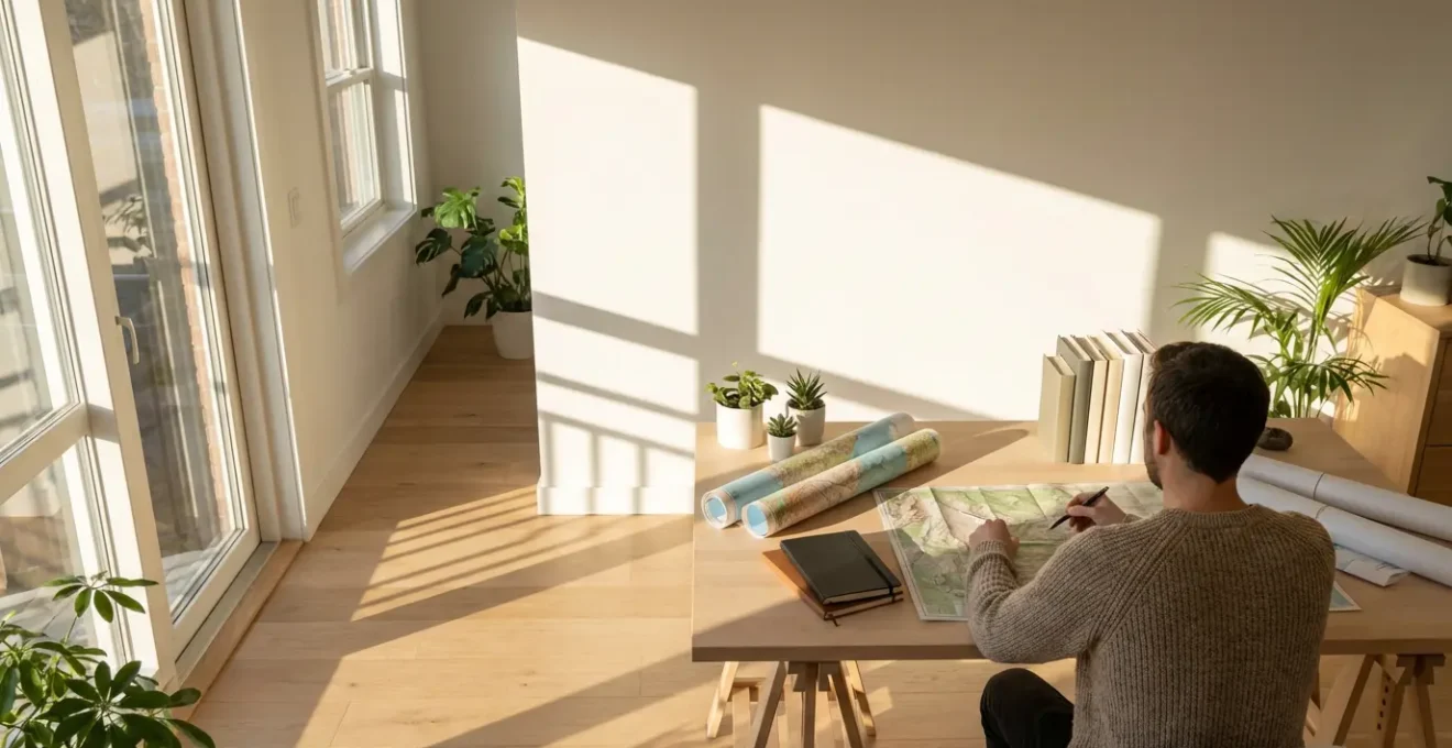 Personne préparant un itinéraire de voyage avec cartes et guides en langue étrangère