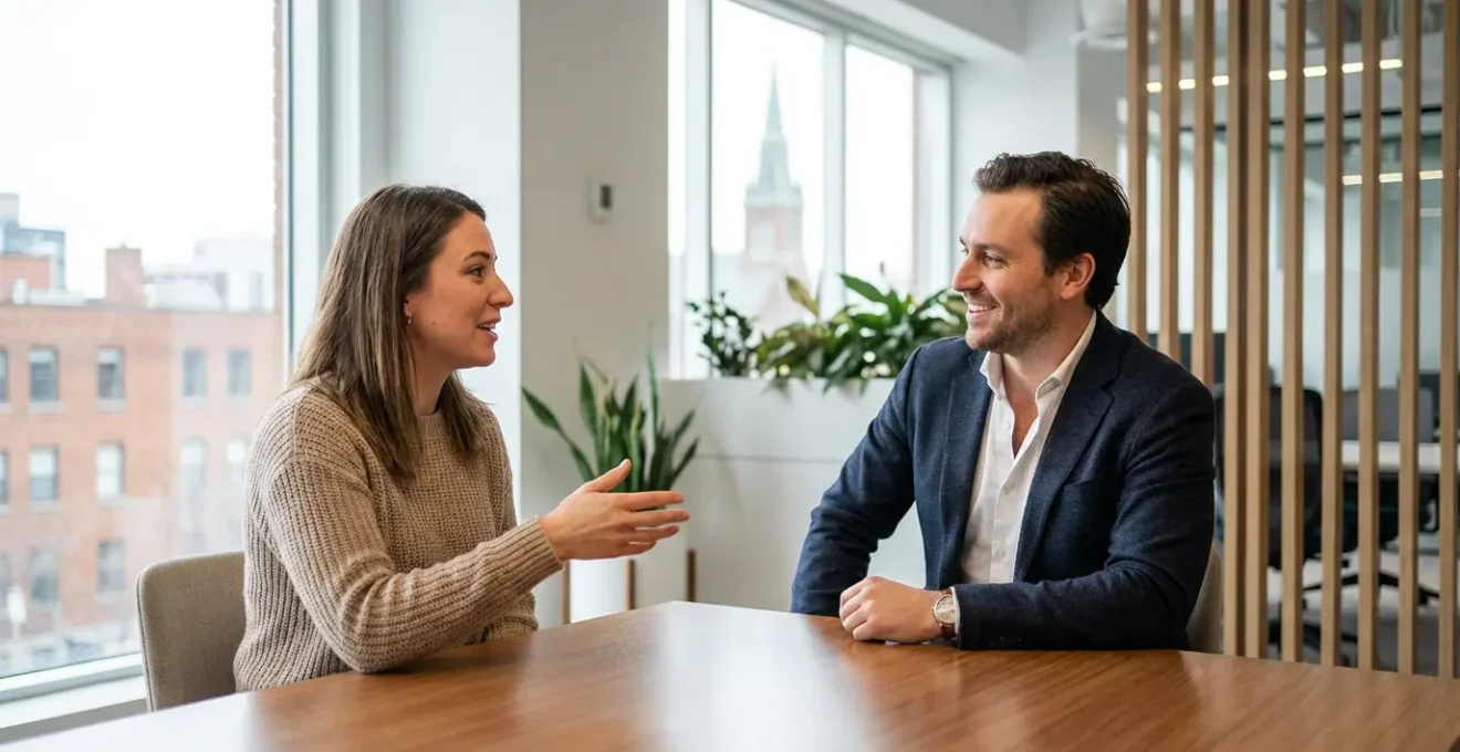 Entretien d'embauche professionnel dans un bureau québécois moderne