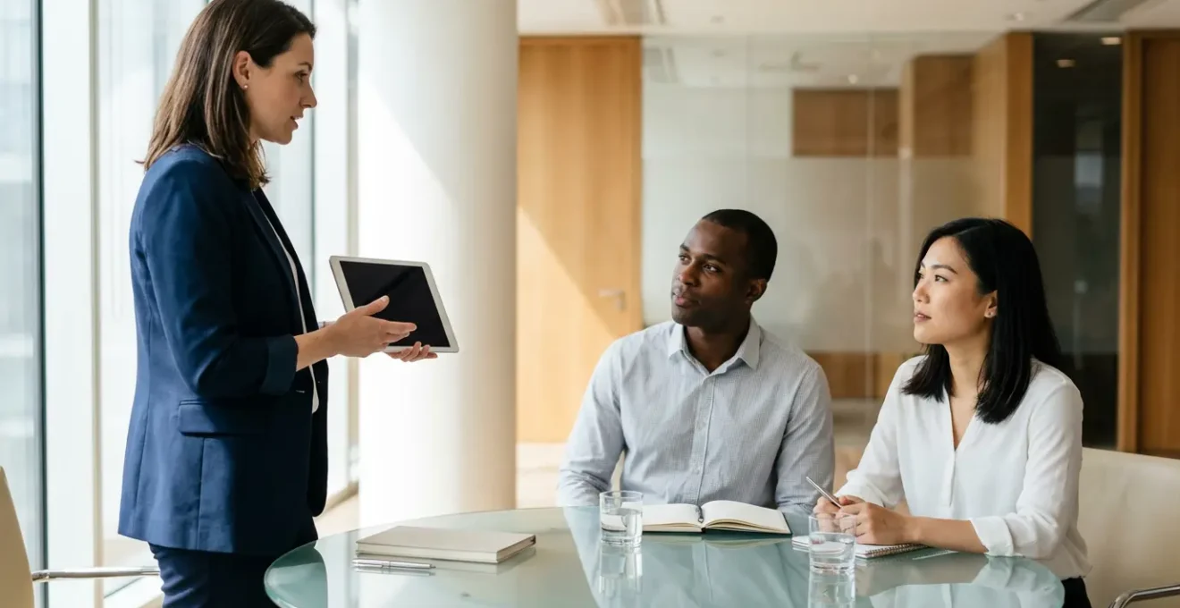 Professionnel multilingue en négociation internationale dans un bureau moderne