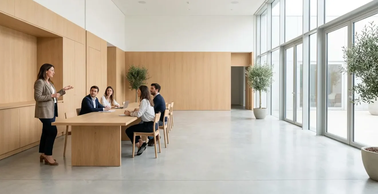 Professionnel s'exprimant avec confiance lors d'une réunion d'équipe