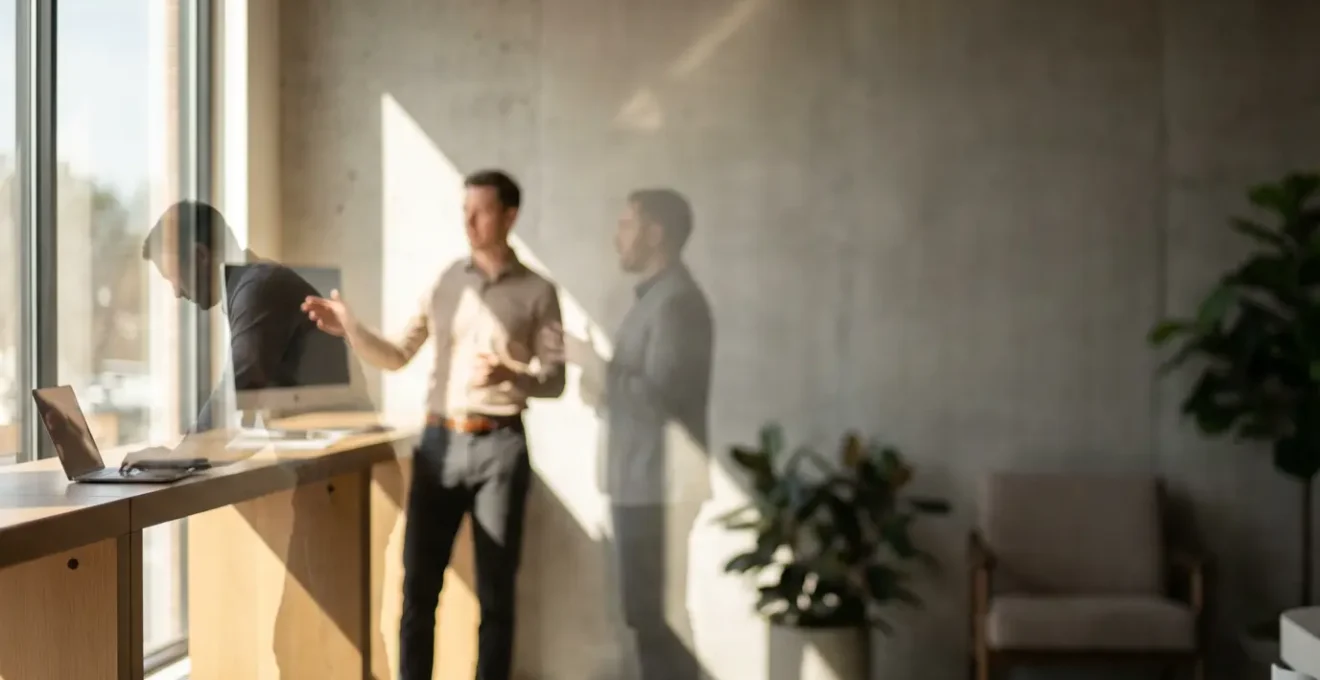 Professionnels polyvalents collaborant dans un espace de travail moderne avec différentes compétences représentées visuellement