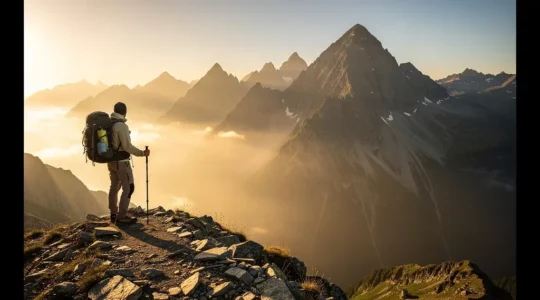 Randonneur en montagne équipé pour une aventure en autonomie dans les Alpes françaises