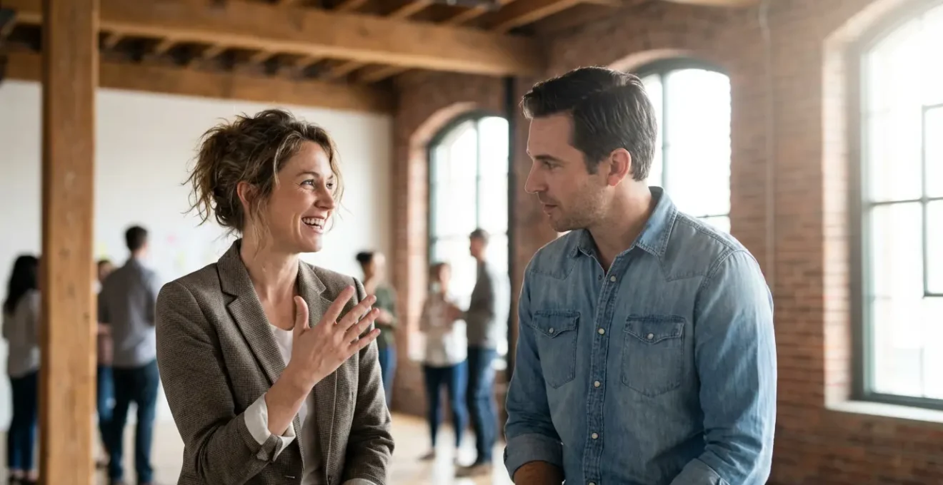 Événement de networking entre entrepreneurs et développeurs dans un espace moderne parisien