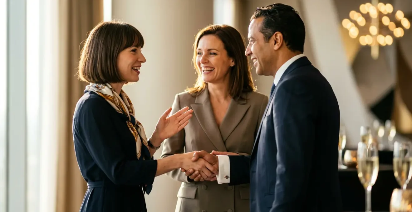 Portrait de professionnels en discussion lors d'un événement de networking international
