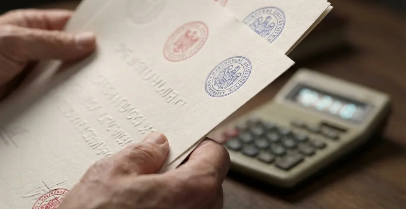 Documents administratifs et contrat d'études Erasmus sur une table de travail